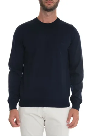 HUGO BOSS Strik, Herre, Blå, M, Uld, Rundhalset Pullover