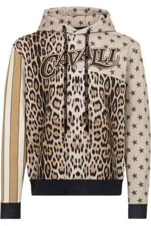 Roberto Cavalli Sweathshirts & Hoodies, Herre, Flerfarvet, 2XL, Bomuld, Jaguar Print Cotton Hoodie