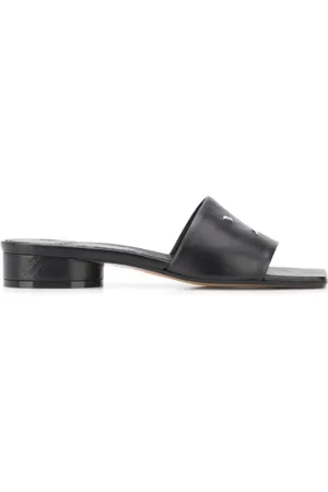 Maison Margiela Sko, Dame, Sort, 38 1/2 EU, Læder, Sort læder sandaler med firkantet snude