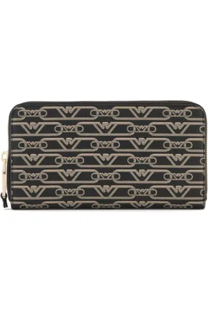 Emporio Armani Tilbehør, Dame, Sort, ONE SIZE, Uld, Zip Around Wallet med Monogram Logo