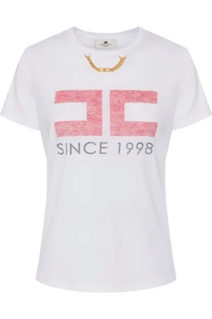 Elisabetta Franchi Top, Dame, Hvid, M, Bomuld, Logo Bomulds T-shirt