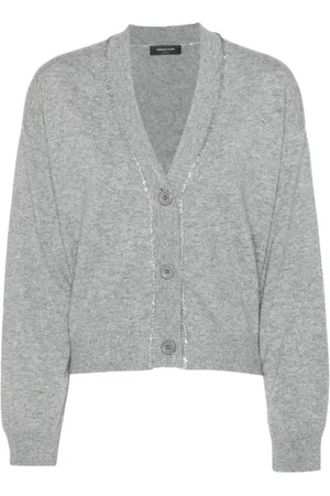 Fabiana Filippi Strik, Dame, Grå, M, Uld, Sequin-prydet uldsweater