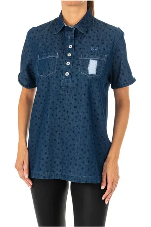 La Martina Bluser & Skjorter, Dame, Blå, XS, Denim, Kortærmet denimskjorte