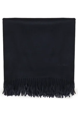 Max Mara Tilbehør, Dame, Blå, ONE SIZE, Cashmere, Cashmere Vintertørklæde med Logo Broderi