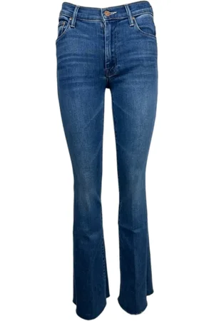 Mother Jeans, Dame, Blå, W28, Denim, Lys Denim Flare Jeans med Frynset Kant
