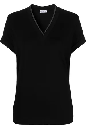 Brunello Cucinelli Top, Dame, Sort, XS, Bomuld, V-neck T-shirt