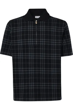 Burberry Top, Herre, Sort, M, Bomuld, Check Jacquard Polo Shirt med Lynlås