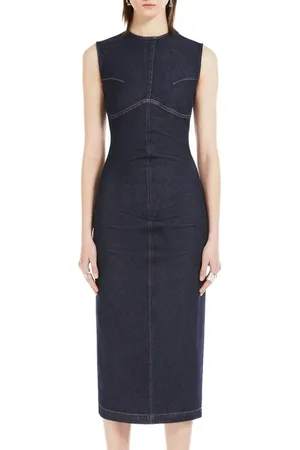 Sportmax Kjole, Dame, Blå, M, Denim, Denim Midi Kjole med Metal Lynlås