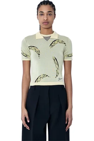 Jacquemus Top, Dame, Gul, S, Polyester, Marine Strikket Polo Skjorte Logo Motif