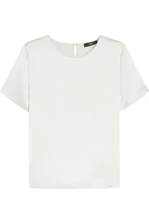 Max Mara Top, Dame, Hvid, XS, Satin, Satin Effect Hamburg T-Shirt