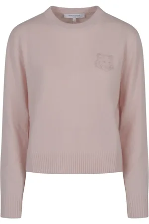 Maison Kitsuné Strik, Dame, Lyserød, L, Uld, Bold Fox Head Embroidered Cropped Jumper