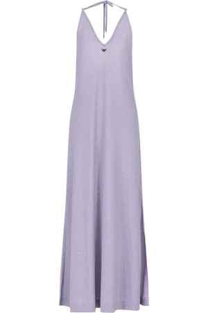 Emporio Armani Badetøj, Dame, Lilla, L, Uld, Lang Kjole V-Hals Logo