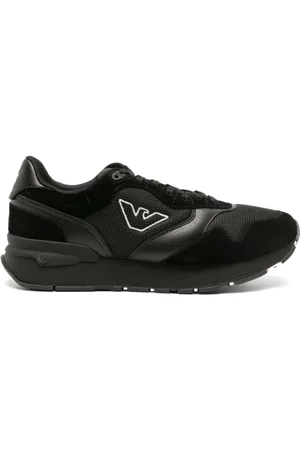 Emporio Armani Sko, Herre, Sort, 45 EU, Polyester, mesh-panel low-top Sneakers