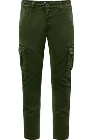 Bomboogie Bukser, Herre, Grøn, W33, Bomuld, Slim-fit Cargobukser