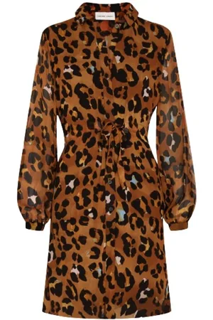 Fabienne Chapot Kjole, Dame, Brun, M, Uld, Langærmet leopardprintet midikjole