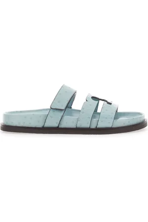 Tory Burch Sko, Dame, Blå, 36 EU, Læder, Blå Læder Sandaler med Patch Logo