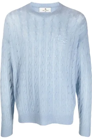 Etro Strik, Herre, Blå, XL, Cashmere, Cashmere Kabelstrikket Jumper