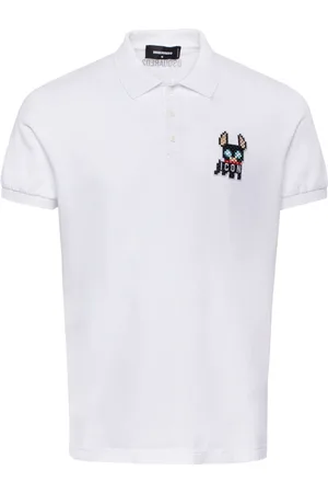 Dsquared2 Top, Herre, Hvid, 2XL, Bomuld, Logo-Patch Bomulds Polo Shirt