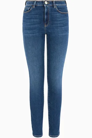 Emporio Armani Jeans, Dame, Blå, W27, Bomuld, Mørkeblå skinny jeans med kontrastsyninger