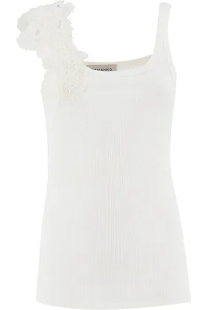 ERMANNO SCERVINO Top, Dame, Hvid, L, Polyester, Floral Lace Applique Slim Fit Top