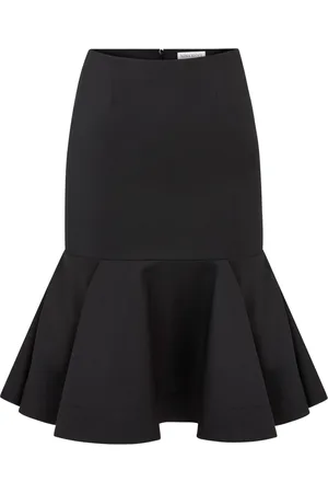 Nina Ricci Nederdel, Dame, Sort, 4XL, Uld, Peplum Midi Nederdel