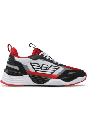 EA7 Sko, Herre, Sort, 44 EU, Sort sneakers med røde og hvide detaljer