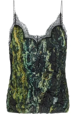 Roberto Cavalli Top, Dame, Grøn, M, Mørkegrøn Marmortryk Top