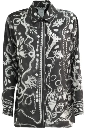 Max Mara Bluser & Skjorter, Dame, Grå, 3XS, Jewel Pattern Silk Twill Skjorte