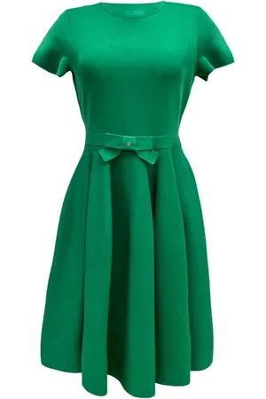 Carolina Herrera Kjole, Dame, Grøn, M, Grøn Jacquard Kjole med Sløjfe