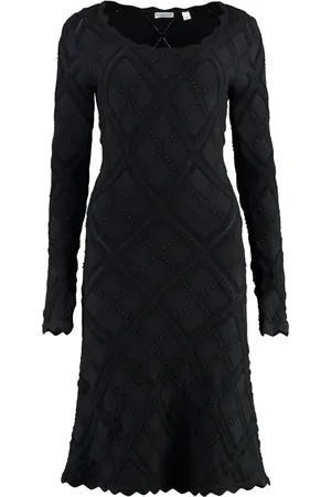Burberry Kjole, Dame, Sort, S, Uld, Kjole med flæse og skulpterede detaljer