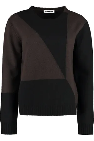 Jil Sander Strik, Dame, Brun, M, Uld, Geometrisk Uldtrøje