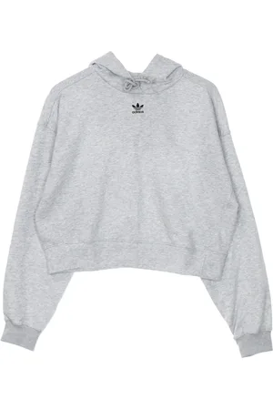 adidas Sweathshirts & Hoodies, Dame, Grå, 2XL, Bomuld, Cropped Hættetrøje med Snøre i Hætten