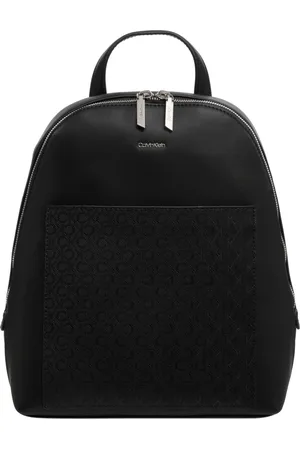 Calvin Klein Taske, Dame, Sort, ONE SIZE, Polyester, Logo Mønster Lynlås Rygsæk med Flere Lommer
