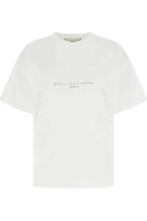 Stella McCartney Top, Dame, Hvid, XS, Uld, Crewneck T-shirt med nedhængende skuldre