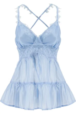 ERMANNO SCERVINO Top, Dame, Blå, M, Uld, Floral Lace Crossed Strap Top
