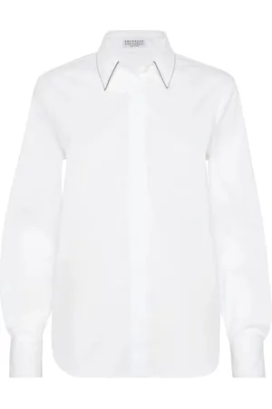Brunello Cucinelli Bluser & Skjorter, Dame, Hvid, M, Bomuld, Langærmet skjorte