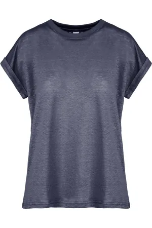 Bomboogie Top, Dame, Blå, XS, Linned, Kort, ombukket ærmet rund hals T-shirt