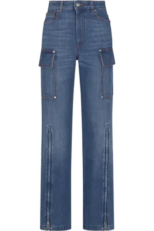 Stella McCartney Jeans, Dame, Blå, W28, Bomuld, 70`er Mørkeblå Zip Cargo Jeans