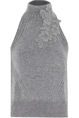 ERMANNO SCERVINO Strik, Dame, Grå, M, Uld, Floral Lace Sleeveless Top