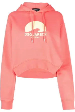 Dsquared2 Sweathshirts & Hoodies, Dame, Lyserød, S, Bomuld, Logo Trykt Hættetrøje med Snøre