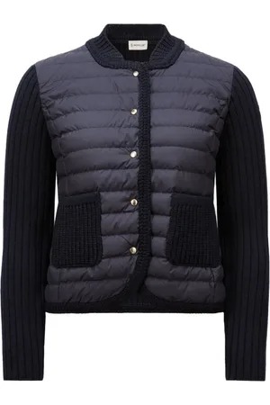 Moncler Jakke, Dame, Blå, M, Uld, Polstret uld cardigan med dun