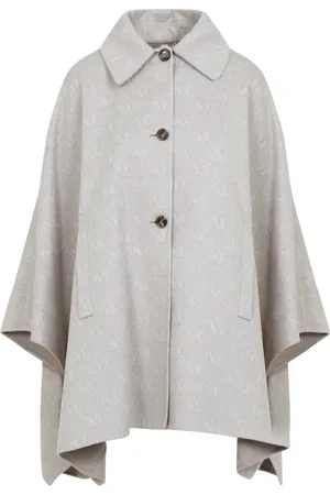 Max Mara Jakke, Dame, Grå, ONE SIZE, Uld, Lang Logo Cape