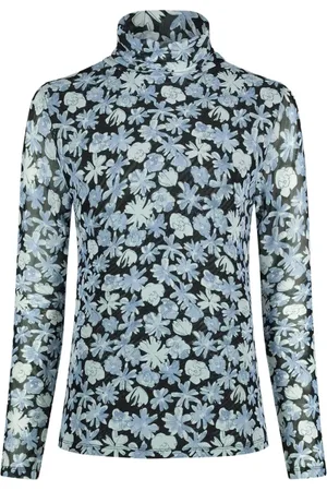 Fabienne Chapot Top, Dame, Blå, XS, Polyester, Blå Blomst Turtleneck Top