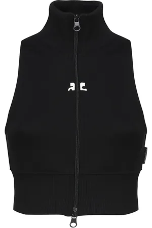 Courrèges Jakke, Dame, Sort, M, Polyester, Ribstrikket Højhalset Gilet