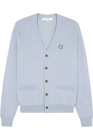 Maison Kitsuné Strik, Herre, Blå, XL, Uld, V-Neck Cardigan