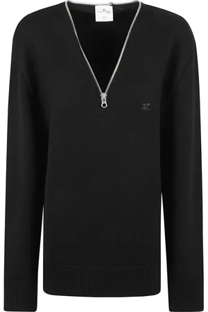 Courrèges Strik, Dame, Sort, M, Uld, V-hals Strik