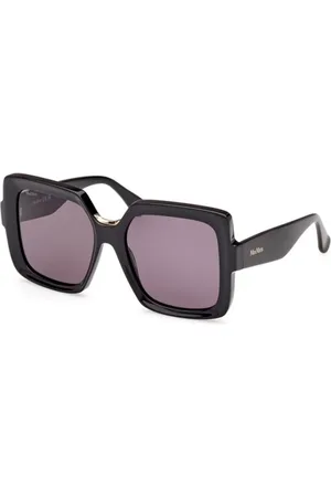 Max Mara Tilbehør, unisex, Sort, 56 MM, Skinnende sorte solbriller med røgfarvede glas