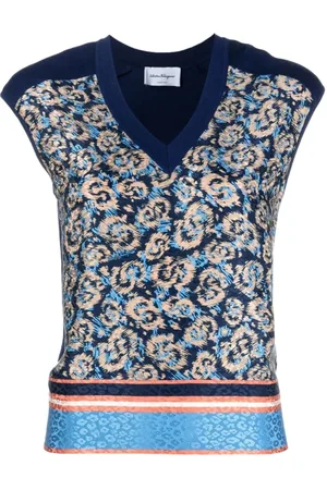 Salvatore Ferragamo Strik, Dame, Flerfarvet, S, Bomuld, V-hals Silke Bomulds Vest