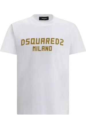 Dsquared2 Top, Herre, Hvid, M, Bomuld, Monogram bomulds T-shirt med ribstrikket rund hals