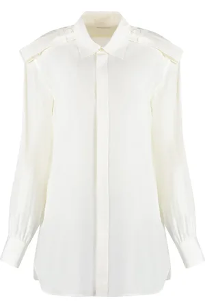 Burberry Bluser & Skjorter, Dame, Hvid, 2XS, Uld, Silke Skjorte med Knapper og Rundet Kant